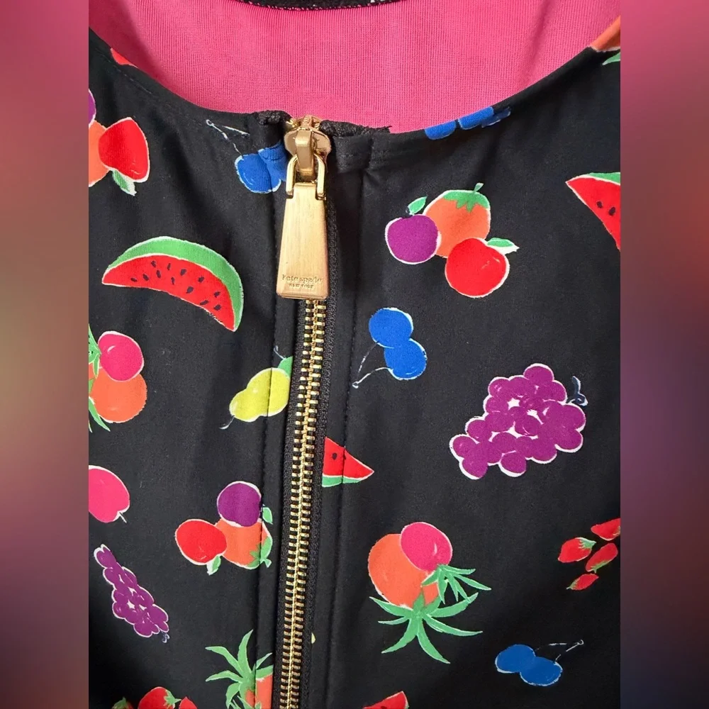 Black colorful Fruits long sleeve one piece swimsuit